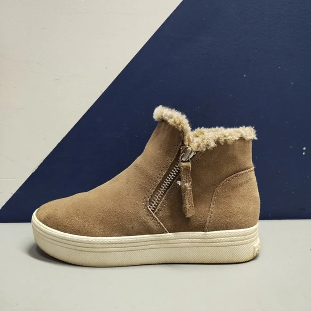 Dolce Vita Sneakers Womens US 6M Brown White Leather Side‎ Zip Faux Fur High Top